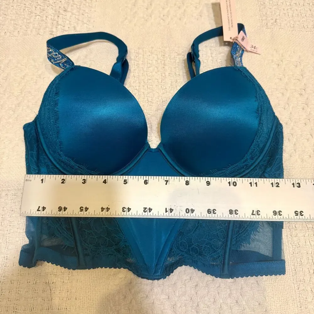 NWT Victoria’s Secret 34C rhinestone strap lace push up corset BC3 3305